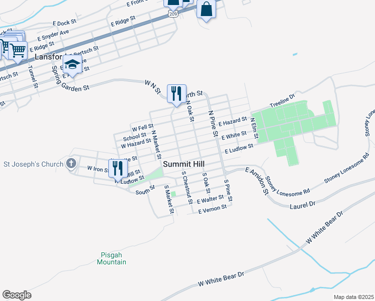 map of restaurants, bars, coffee shops, grocery stores, and more near 48 East Summit Street in Summit Hill