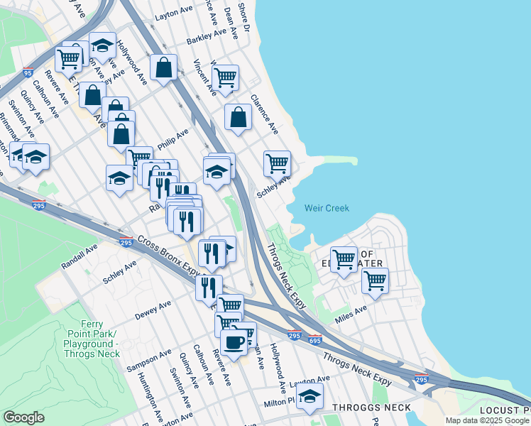 map of restaurants, bars, coffee shops, grocery stores, and more near 531 Ellsworth Avenue in Bronx