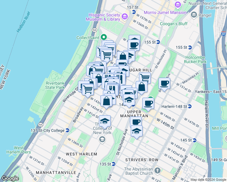 map of restaurants, bars, coffee shops, grocery stores, and more near in New York