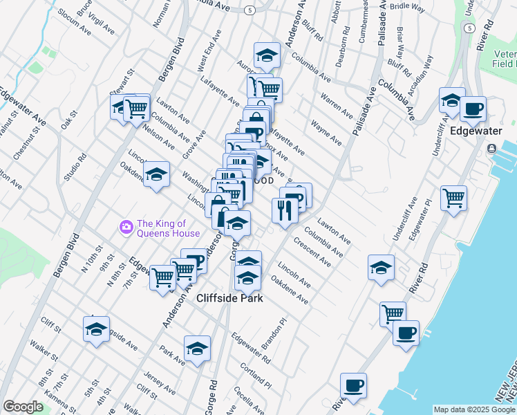 map of restaurants, bars, coffee shops, grocery stores, and more near 238 Crescent Lane in Cliffside Park