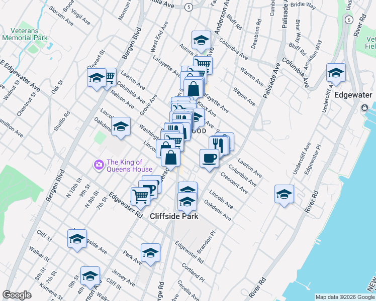 map of restaurants, bars, coffee shops, grocery stores, and more near 238 Crescent Lane in Cliffside Park
