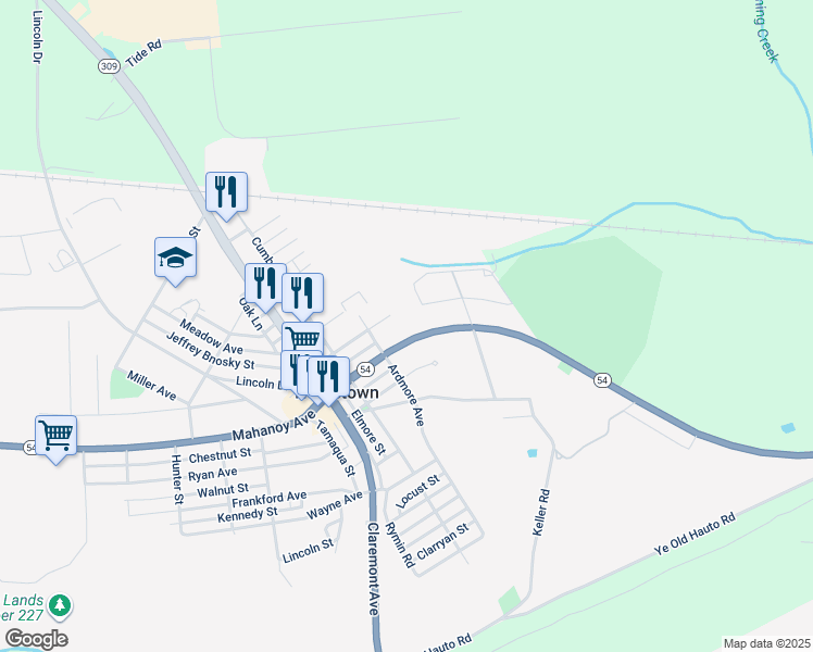 map of restaurants, bars, coffee shops, grocery stores, and more near 39 Lafayette Avenue in Tamaqua