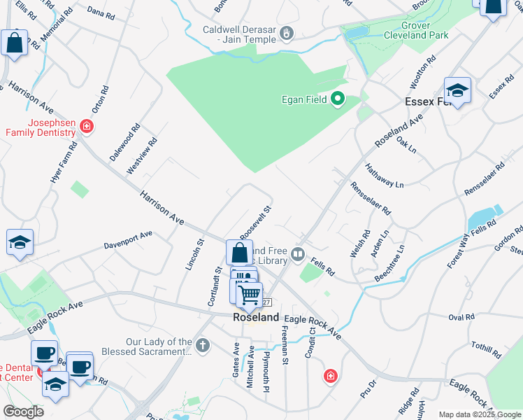 map of restaurants, bars, coffee shops, grocery stores, and more near 59 Roosevelt Street in Roseland
