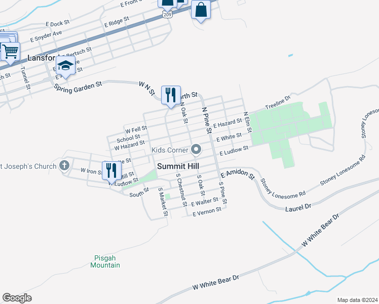 map of restaurants, bars, coffee shops, grocery stores, and more near 48 East Summit Street in Summit Hill