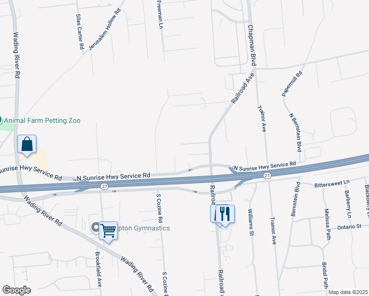 map of restaurants, bars, coffee shops, grocery stores, and more near 6 Petes Path in Manorville
