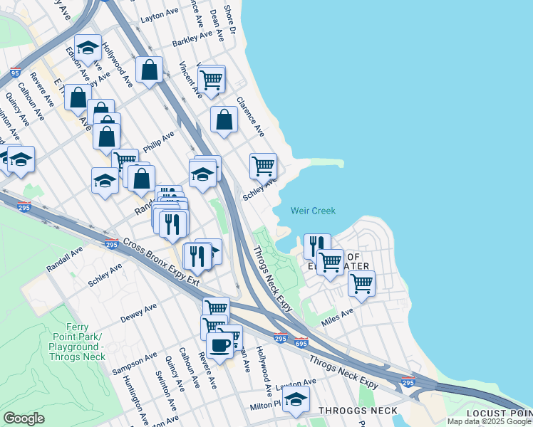 map of restaurants, bars, coffee shops, grocery stores, and more near 531 Ellsworth Avenue in Bronx