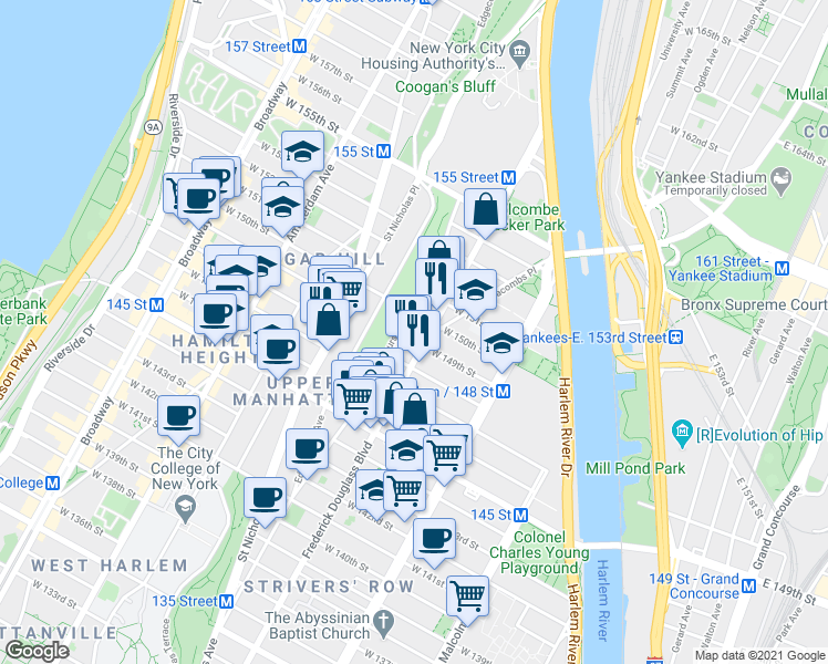 map of restaurants, bars, coffee shops, grocery stores, and more near in New York