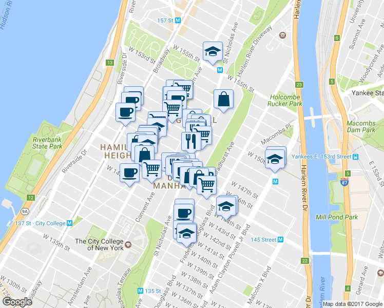 map of restaurants, bars, coffee shops, grocery stores, and more near in New York
