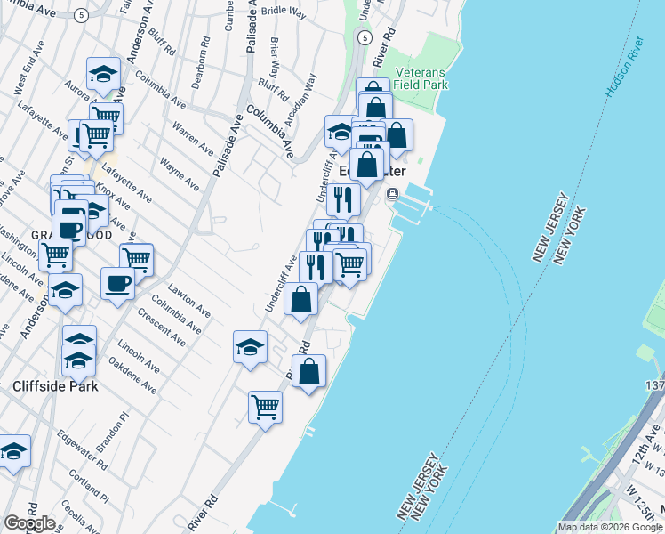 map of restaurants, bars, coffee shops, grocery stores, and more near 225 Edgewater Town Center in Edgewater