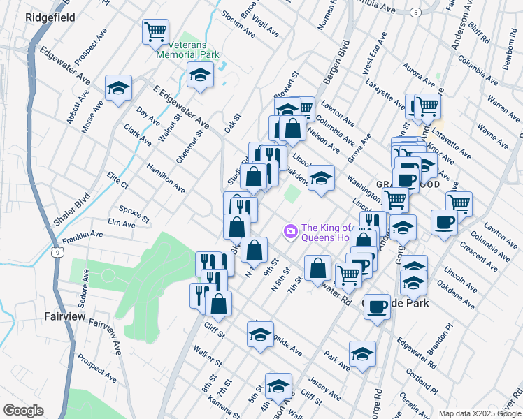 map of restaurants, bars, coffee shops, grocery stores, and more near 526 New Jersey 63 in Ridgefield