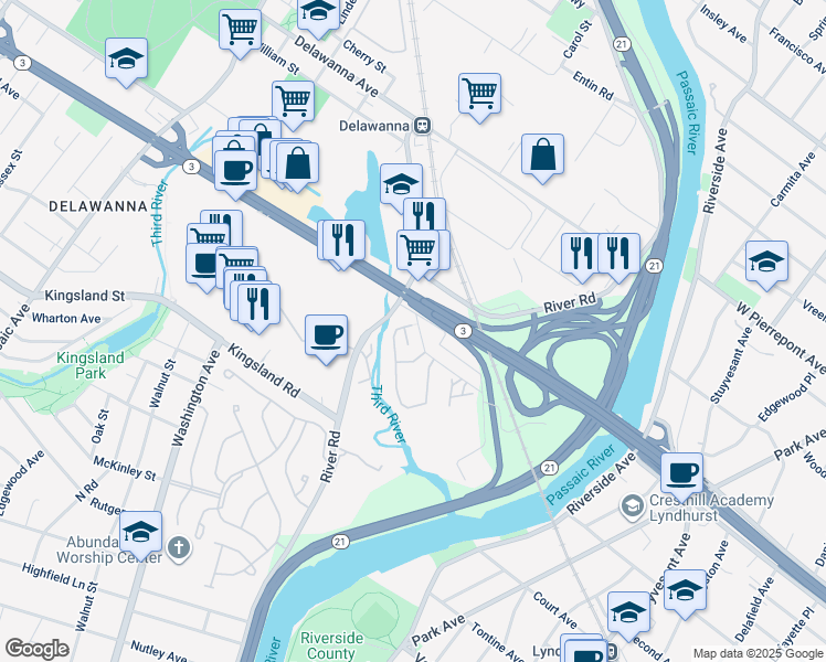 map of restaurants, bars, coffee shops, grocery stores, and more near 104 Riverwalk Way in Clifton
