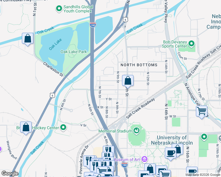 map of restaurants, bars, coffee shops, grocery stores, and more near 811 Charleston Street in Lincoln