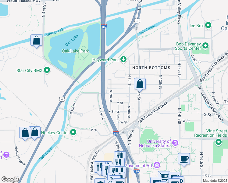 map of restaurants, bars, coffee shops, grocery stores, and more near 712 Charleston Street in Lincoln
