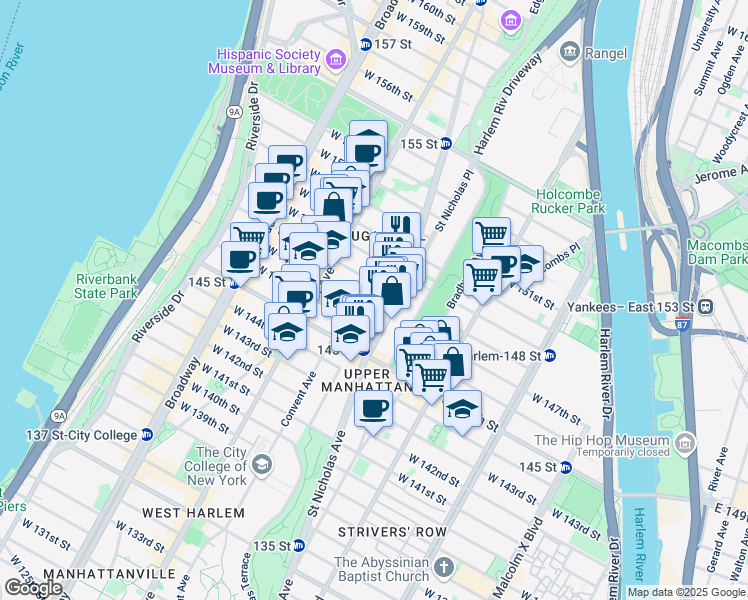 map of restaurants, bars, coffee shops, grocery stores, and more near in New York