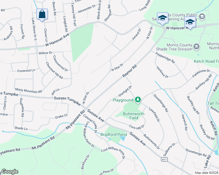 map of restaurants, bars, coffee shops, grocery stores, and more near 22 Raynor Road in Morristown