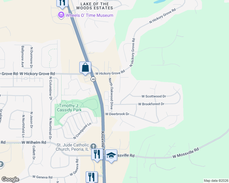 map of restaurants, bars, coffee shops, grocery stores, and more near 11230 North Oakwood Drive in Peoria