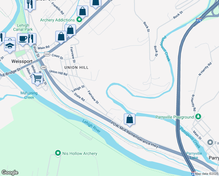 map of restaurants, bars, coffee shops, grocery stores, and more near 860 Lower Main Road in Lehighton