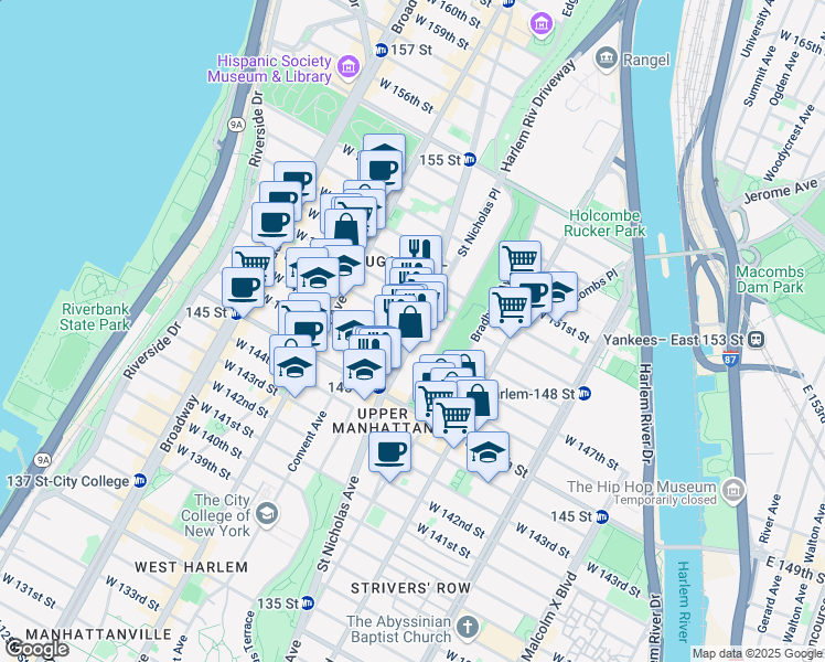 map of restaurants, bars, coffee shops, grocery stores, and more near in New York