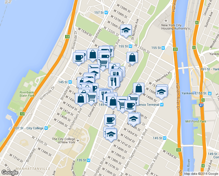 map of restaurants, bars, coffee shops, grocery stores, and more near in New York