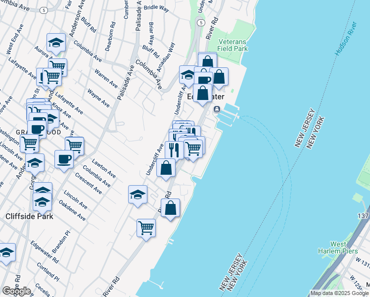 map of restaurants, bars, coffee shops, grocery stores, and more near 225 Edgewater Town Center in Edgewater