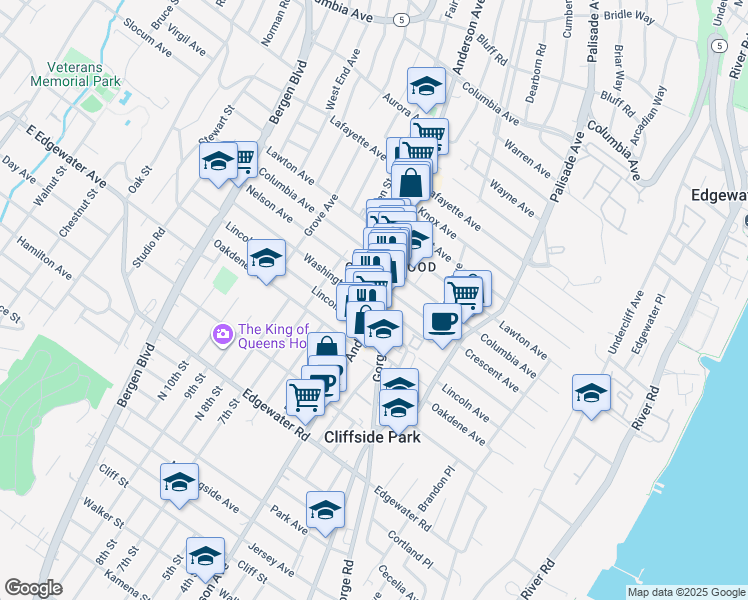 map of restaurants, bars, coffee shops, grocery stores, and more near 620 Anderson Avenue in Cliffside Park