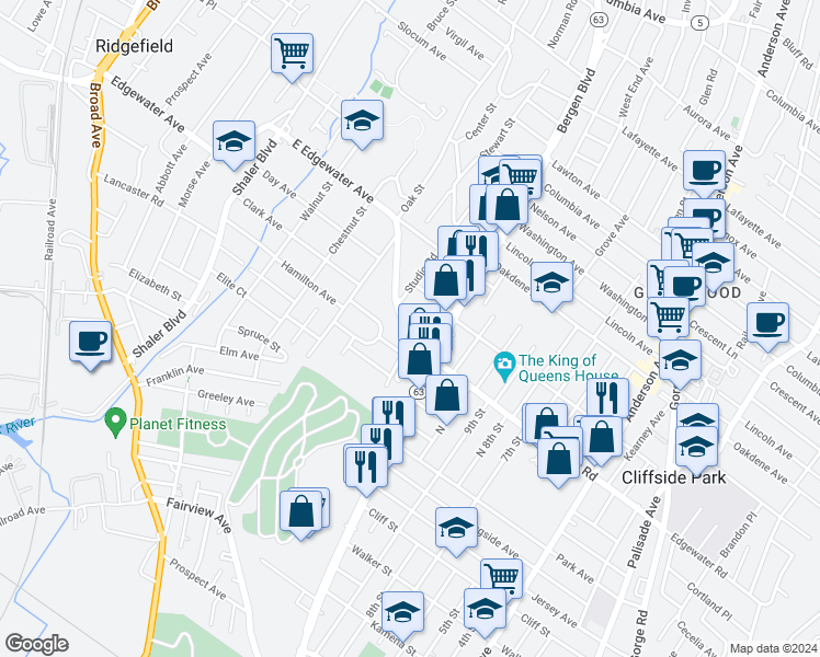 map of restaurants, bars, coffee shops, grocery stores, and more near 505 Grand Ridge Drive in Ridgefield