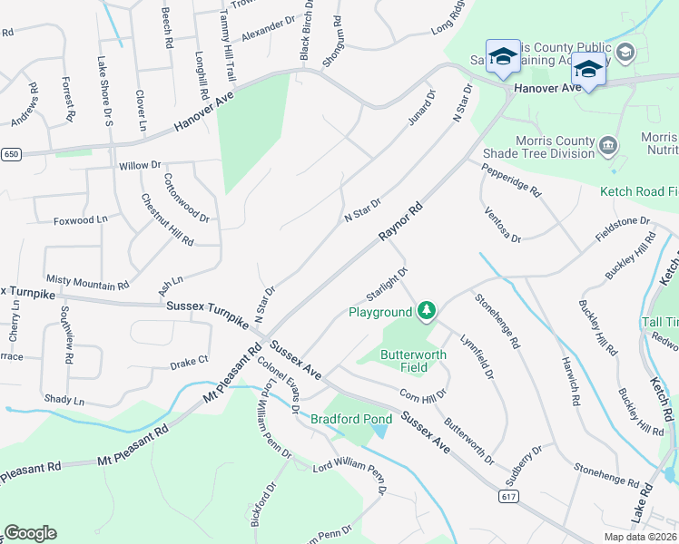 map of restaurants, bars, coffee shops, grocery stores, and more near 22 Raynor Road in Morristown