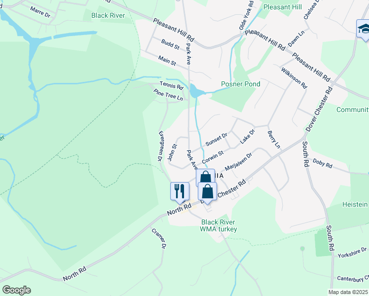 map of restaurants, bars, coffee shops, grocery stores, and more near 176A Park Avenue in Randolph