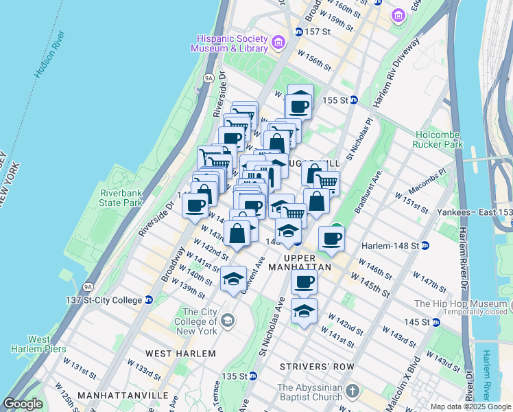map of restaurants, bars, coffee shops, grocery stores, and more near in New York