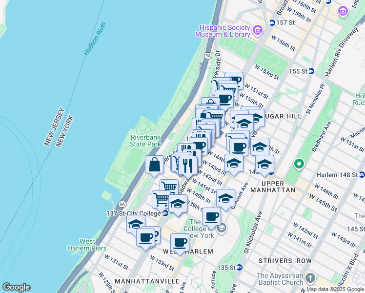 map of restaurants, bars, coffee shops, grocery stores, and more near in New York