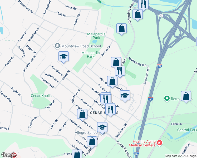 map of restaurants, bars, coffee shops, grocery stores, and more near 26 Oak Boulevard in Hanover