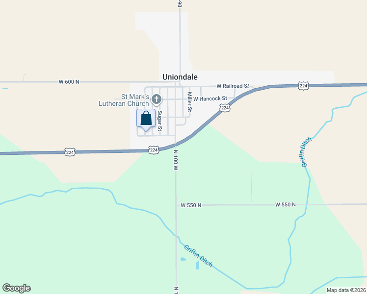 map of restaurants, bars, coffee shops, grocery stores, and more near 5757 North 100 West in Uniondale