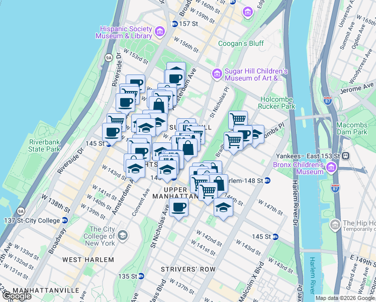 map of restaurants, bars, coffee shops, grocery stores, and more near in New York