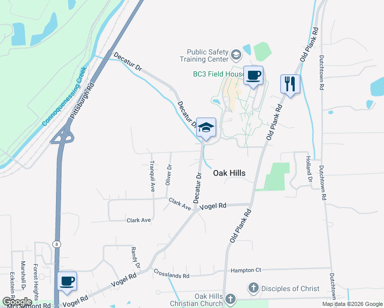 map of restaurants, bars, coffee shops, grocery stores, and more near 207 Decatur Drive in Butler