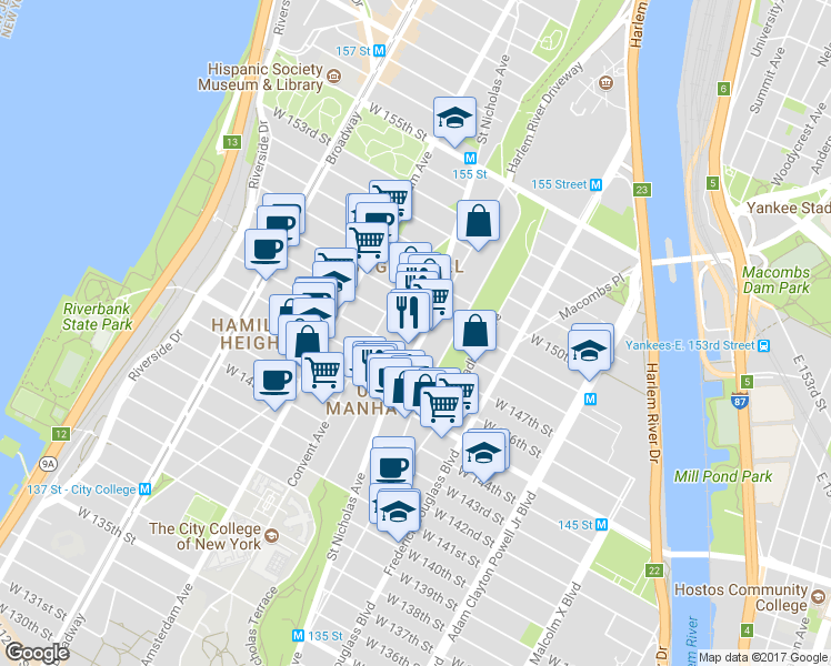map of restaurants, bars, coffee shops, grocery stores, and more near in New York