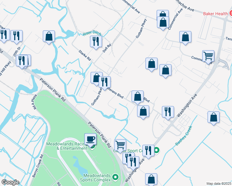 map of restaurants, bars, coffee shops, grocery stores, and more near 1 Palmer Terrace in Carlstadt