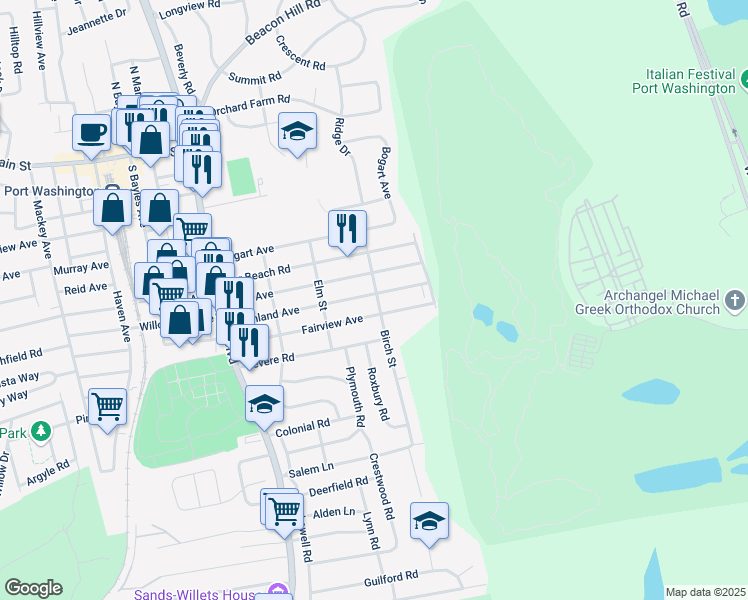 map of restaurants, bars, coffee shops, grocery stores, and more near 67 Fairview Avenue in Port Washington