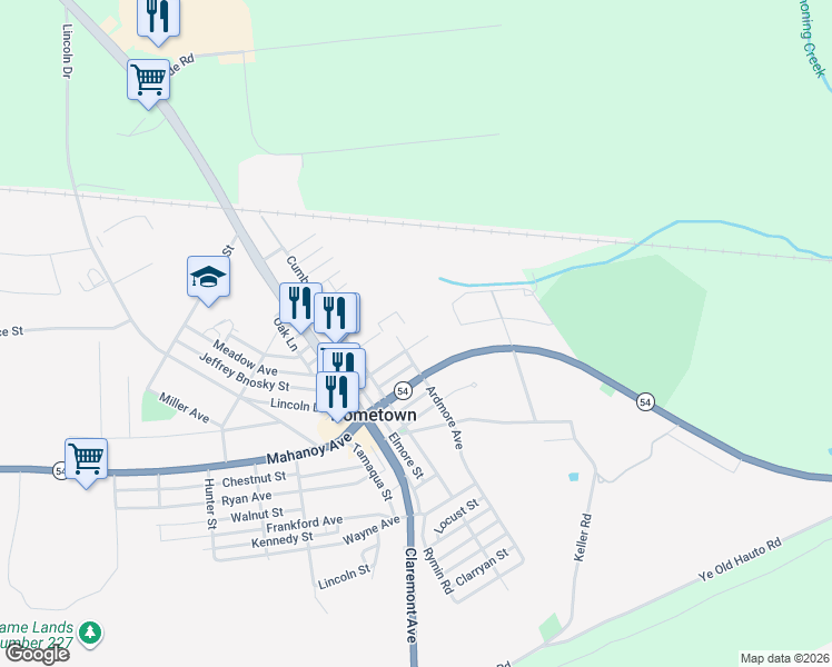 map of restaurants, bars, coffee shops, grocery stores, and more near 135 Lafayette Avenue in Tamaqua