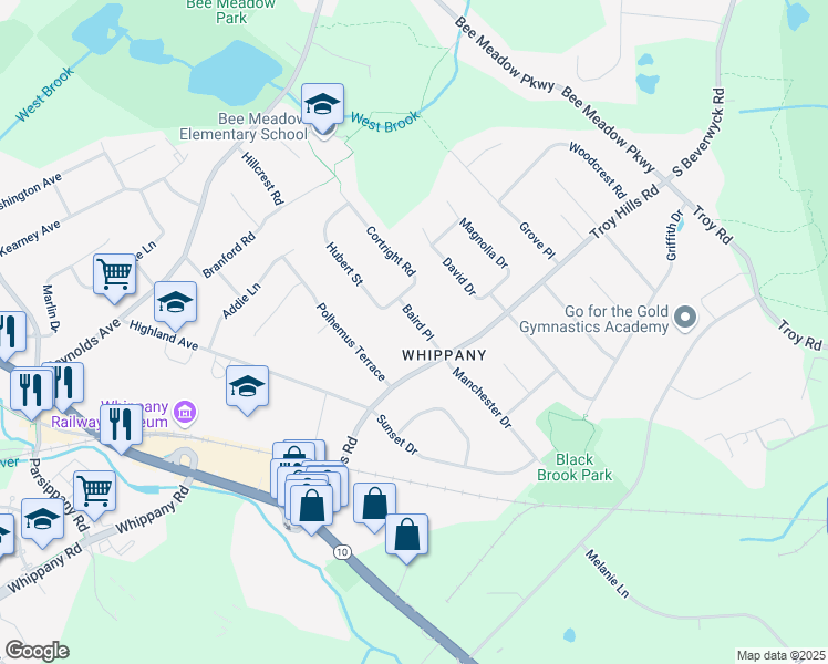 map of restaurants, bars, coffee shops, grocery stores, and more near 15 Baird Place in Hanover