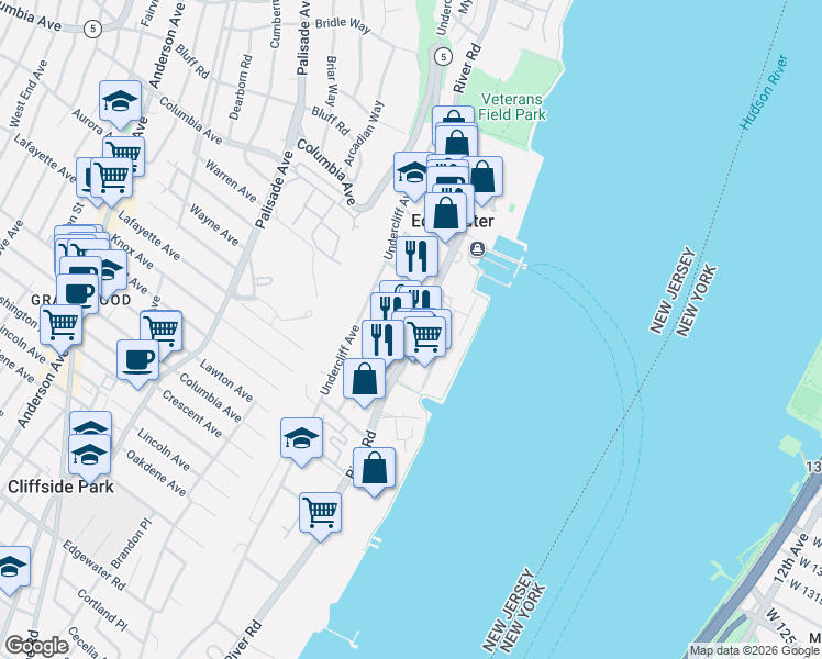 map of restaurants, bars, coffee shops, grocery stores, and more near 225 Edgewater Town Center in Edgewater