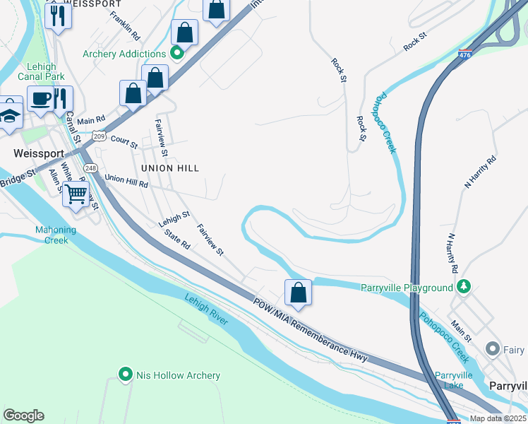 map of restaurants, bars, coffee shops, grocery stores, and more near 860 Lower Main Road in Lehighton