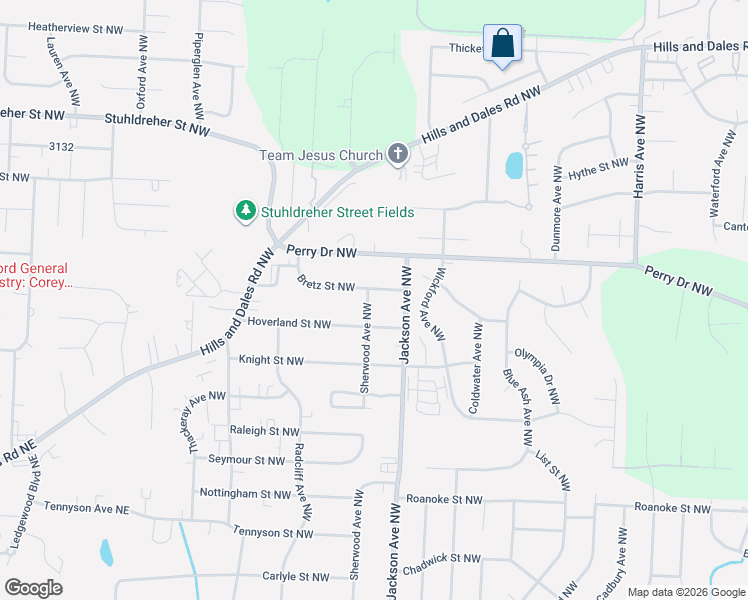 map of restaurants, bars, coffee shops, grocery stores, and more near 7155 Hoverland Street Northwest in Massillon