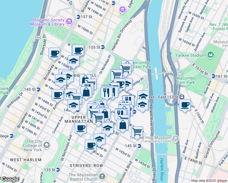 map of restaurants, bars, coffee shops, grocery stores, and more near in New York