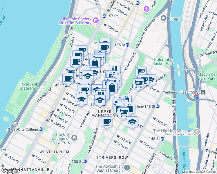 map of restaurants, bars, coffee shops, grocery stores, and more near in New York