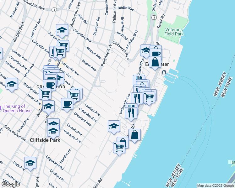 map of restaurants, bars, coffee shops, grocery stores, and more near 8 Lafayette Avenue in Cliffside Park