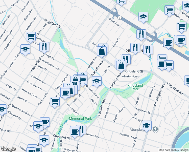 map of restaurants, bars, coffee shops, grocery stores, and more near 38 Elm Place in Nutley