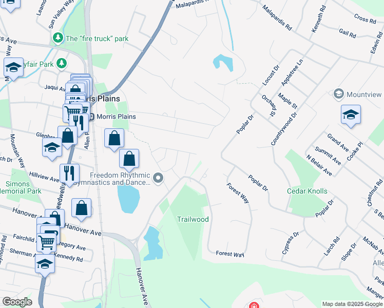map of restaurants, bars, coffee shops, grocery stores, and more near 1000 The American Road in Morris Plains