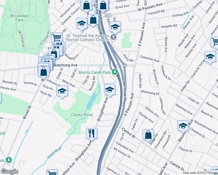 map of restaurants, bars, coffee shops, grocery stores, and more near 505 Broughton Avenue in Bloomfield