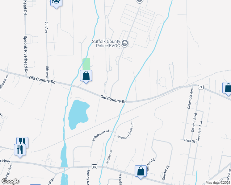 map of restaurants, bars, coffee shops, grocery stores, and more near 98 Old Country Road in Westhampton