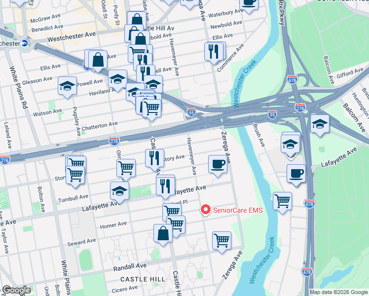 map of restaurants, bars, coffee shops, grocery stores, and more near 938 Havemeyer Avenue in Bronx